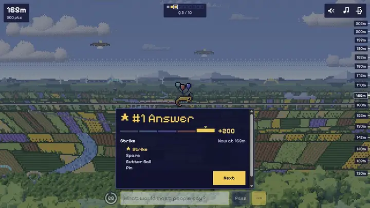 Real Noillirk result screen: Strike earns the number-one answer as the player climbs above the forest